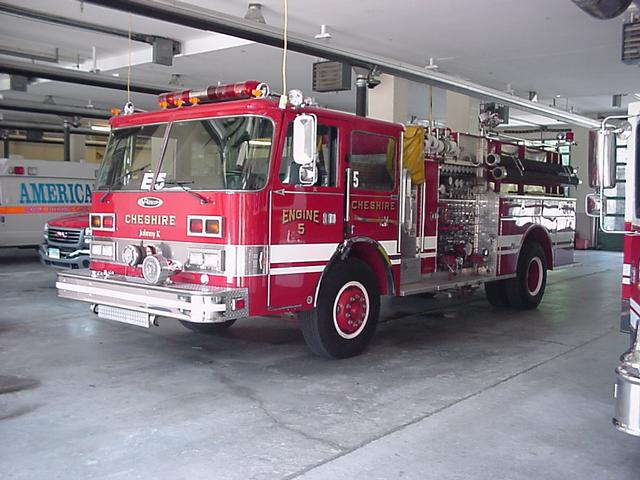 The former Cheshire Engine 5, a 1985 Pierce Arrow, was used by the Mashantucket Pequot Indian Reservation Fire Department after serving Cheshire.